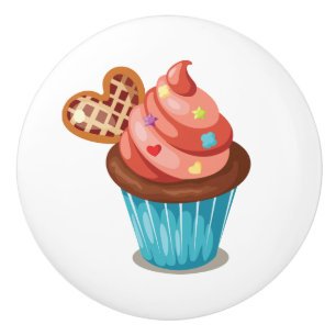 Colourful Cupcake with Pink Icing Design Ceramic Knob