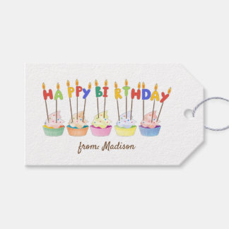 Colourful Cupcakes And Candles Happy Birthday Gift Tags