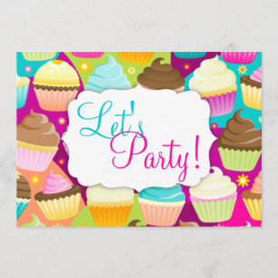 Colourful Cupcakes "Let's Party" Invitation