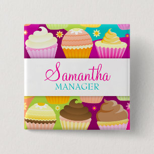 Colourful Cupcakes Name Badge 2 Inch Square Button
