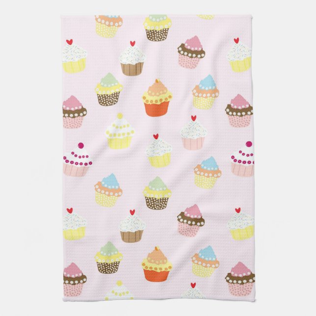 Colourful Cupcakes Pattern Kitchen Towel (Vertical)