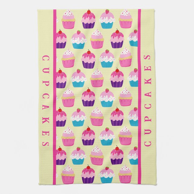Colourful Cupcakes Pattern, Sweet Treats  Kitchen Towel (Vertical)