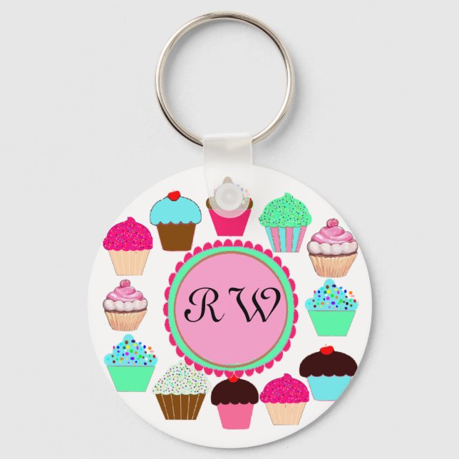Colourful Cupcakes - Personalized Keychain (Front)