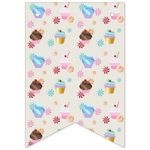 Colourful Cupcakes Sweet Candies Bakery Dessert Bunting Flags