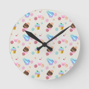 Colourful Cupcakes Sweet Candies Bakery Dessert Round Clock