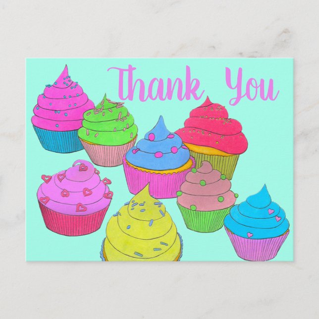 Colourful Cupcakes Thank You 2 Postcard (Front)