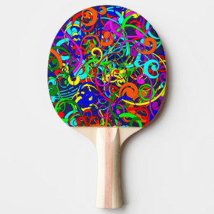 Colourful Curls and Swirls Ping Pong Paddle