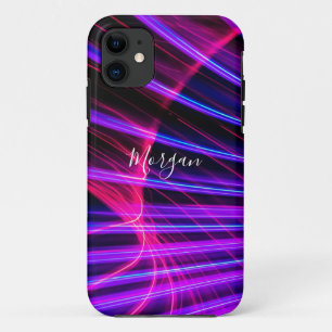 Colourful Curved Light, DIY Name, White Script iPhone 11 Case