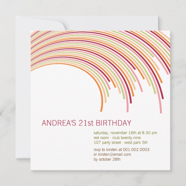 Colourful Curved Stripes Modern 21st Birthday Part Invitation (Front)