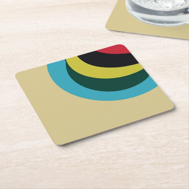 Colourful curves pattern square paper coaster (Angled)