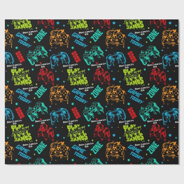 Colourful Custom Abstract Gamers Boy Birthday Part Wrapping Paper (Flat)