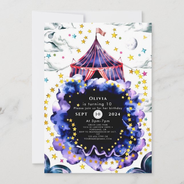 Colourful Custom Circus Birthday Invitation (Front)