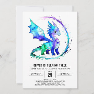 Colourful Custom Dragon Digital Boy Birthday Invitation