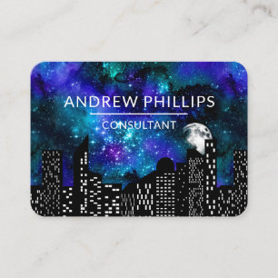 Colourful Custom Modern Moon Space Cityscape Business Card