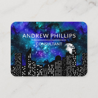 Colourful Custom Modern Moon Space Cityscape Business Card