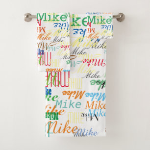 Colourful Custom Name Pattern for him Bath Towel Set