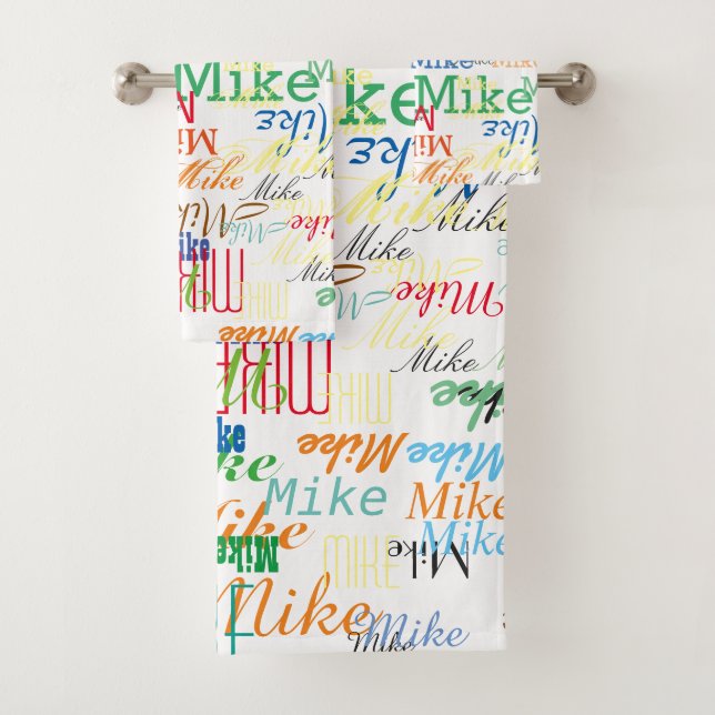 Colourful Custom Name Pattern for him Bath Towel Set (Insitu)