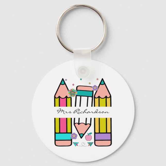 Colourful custom pencil teacher  keychain (Front)