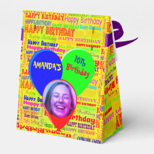 Colourful custom photo and name happy birthday favor box