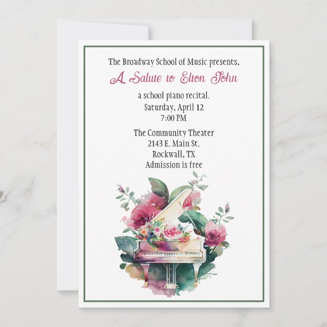 Colourful Custom Piano Recital Invitation (Front)