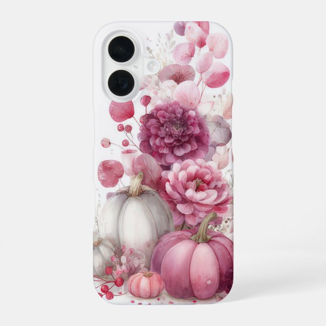 colourful Custom Pumpkin and Flowers Design iPhone 16 Case (Back)
