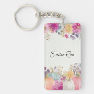 colourful Custom Pumpkin and Flowers Design Keychain