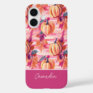 colourful Custom Pumpkin and Leaves pattern iPhone 16 Case