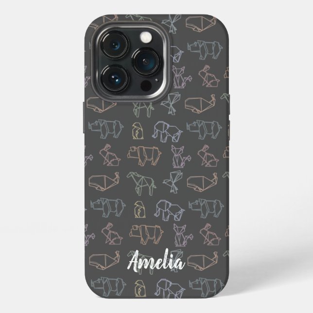 Colourful Customizable Geometry Origami Animals iPhone Case (Back)