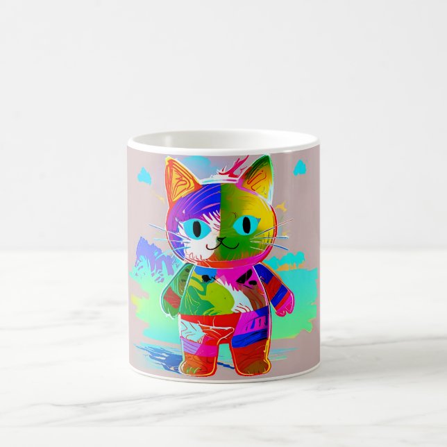 Colourful Customize Abstract Pop Art Cool Cat Coffee Mug (Center)