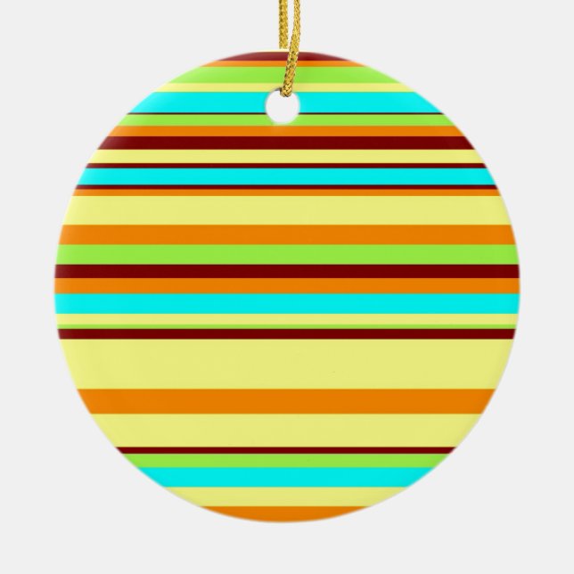 Colourful Customized Designer Stripe Pattern Ceramic Ornament (Front)