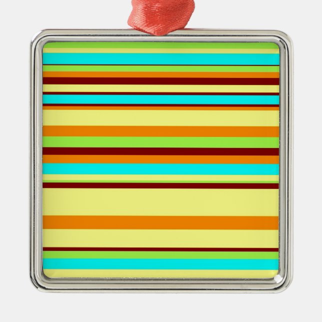 Colourful Customized Designer Stripe Pattern Metal Ornament (Front)