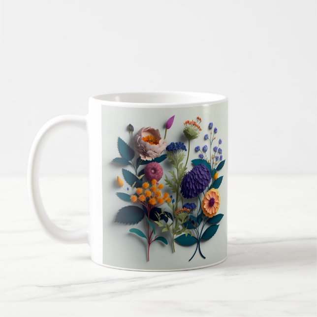 Colourful Cut Paper Flowers Coffee Mug (Left)