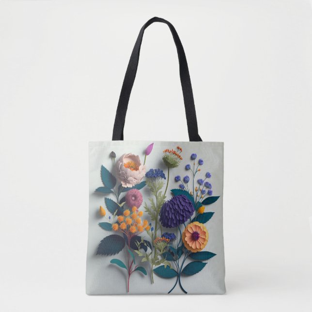 Colourful Cut Paper Flowers Tote Bag (Front)