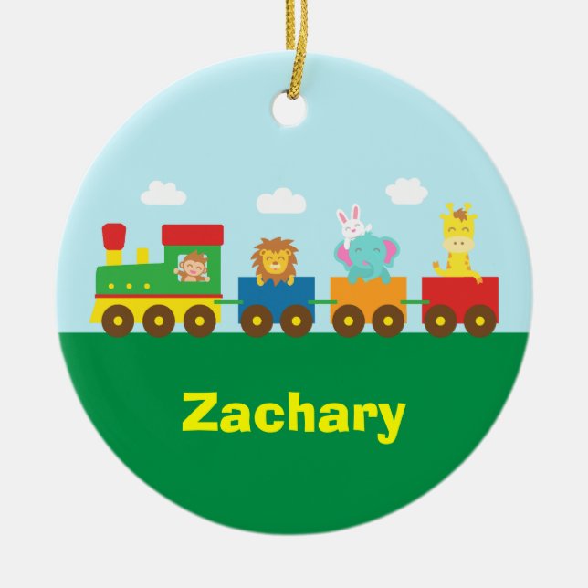 Colourful Cute Animals Train for Kids Ceramic Ornament (Front)
