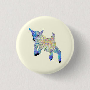Colourful Cute Baby Goat Jumping Funky Animal Art 1 Inch Round Button
