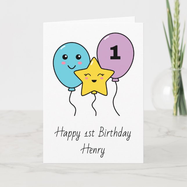 Colourful Cute Balloons 1st Birthday Card (Front)
