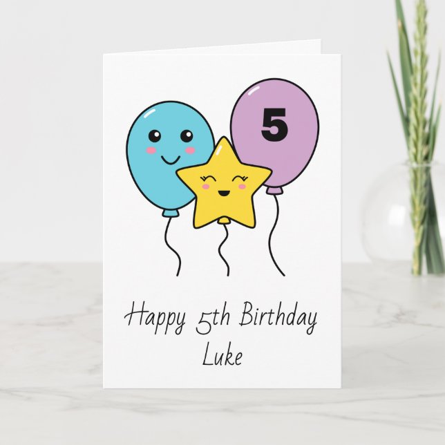 Colourful Cute Balloons 5th Birthday Card (Front)