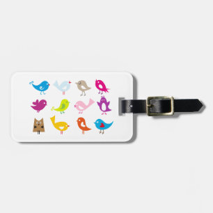 Colourful cute birds luggage tag