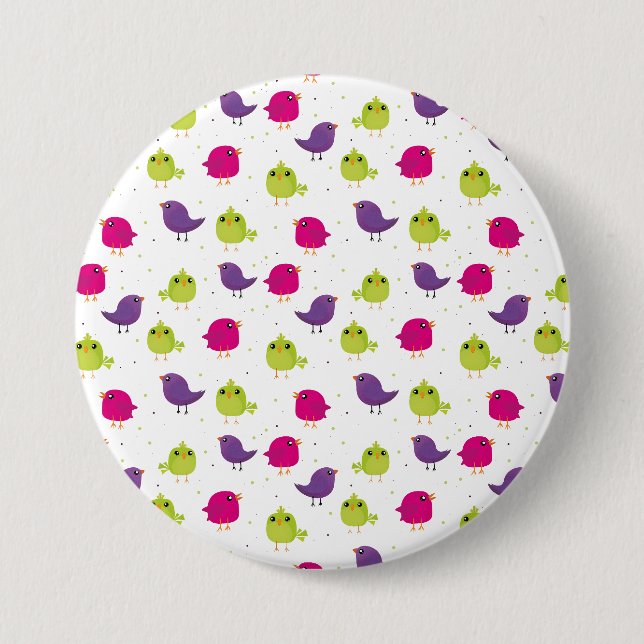 Colourful Cute Birds Pattern 3 Inch Round Button (Front)