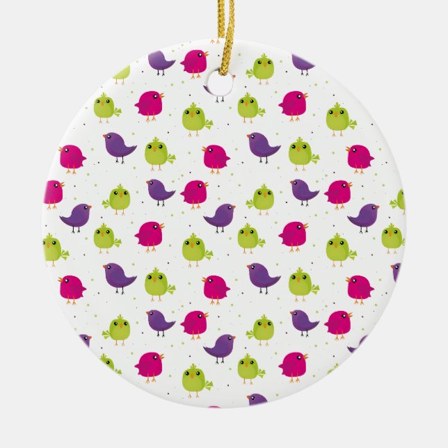 Colourful Cute Birds Pattern Ceramic Ornament (Front)