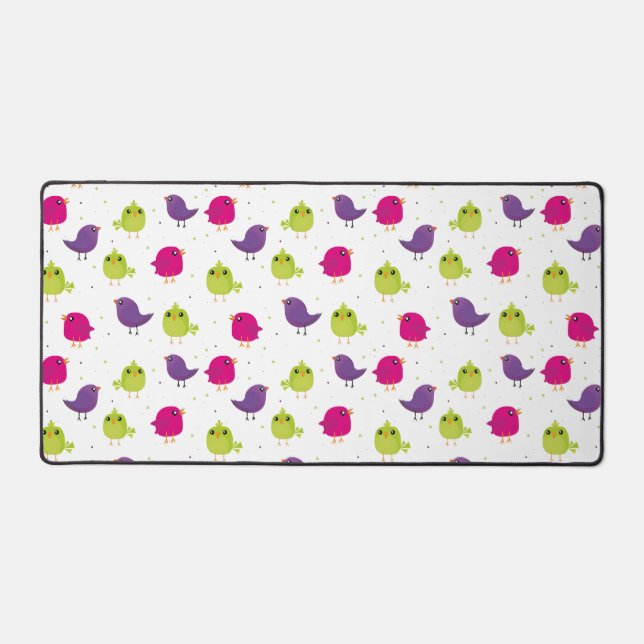 Colourful Cute Birds Pattern Desk Mat (Front)