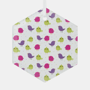 Colourful Cute Birds Pattern Glass Ornament