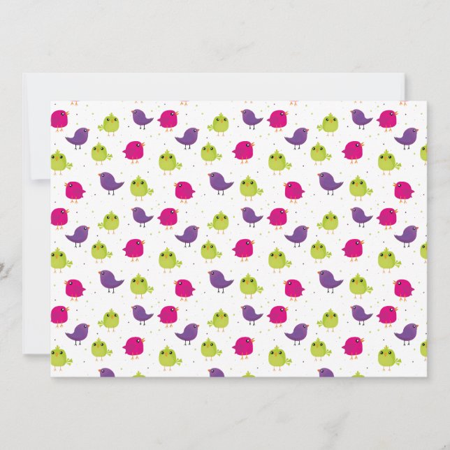 Colourful Cute Birds Pattern Invitation (Front)