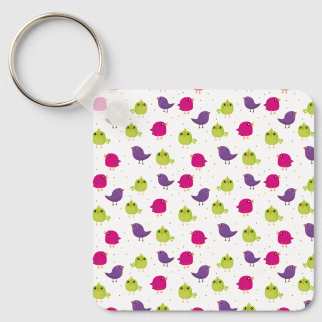 Colourful Cute Birds Pattern Keychain (Front)