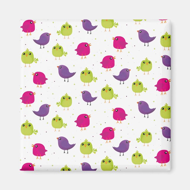 Colourful Cute Birds Pattern Magnet (Front)