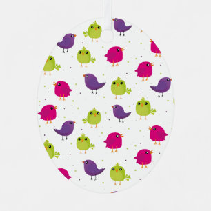Colourful Cute Birds Pattern Metal Ornament