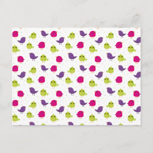 Colourful Cute Birds Pattern Postcard