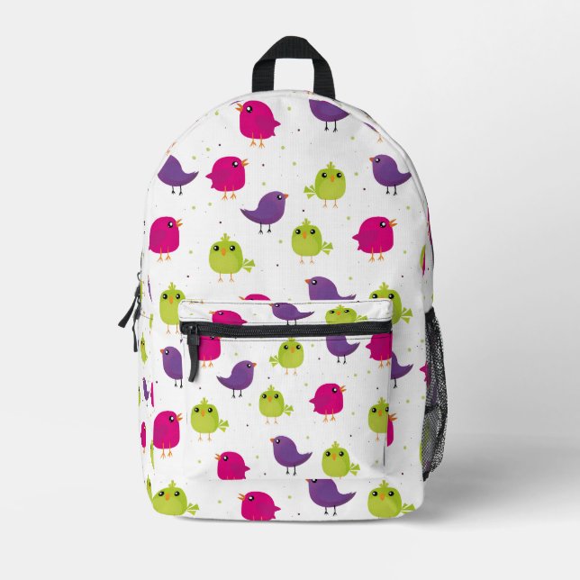 Colourful Cute Birds Pattern Printed Backpack (Front)