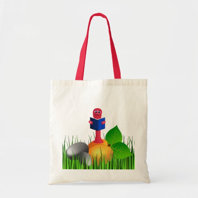 Colourful Cute Bookworm Book Worm Budget Tote Bags (Front)