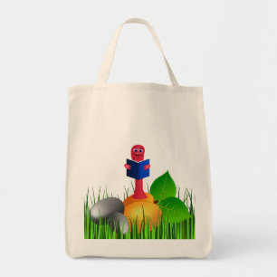 Colourful Cute Bookworm or Book Worm in the Grass Tote Bag